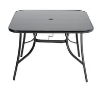 Black Square Tempered Glass Top Garden Bistro Dinging Table with Metal Frame and Umbrella Hole Outdoor 105 cm