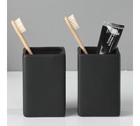Black Square Toothbrush Holders for Bathrooms - 2 Cups Ceramic Square Toothbrush Toothpaste Holders Set, Bathroom Tumbler Cups Reusable Toothbrush Mouthwash Cup, Bathroom Counter Organizer.
