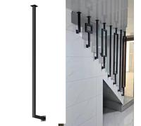 Black Square Tube Handrail with Installation Kit, Staircase Guardrails for Indoor and Outdoor Steps, Wrought Iron Balustrade Posts for Attic Deck Porch Hallways(Straight Pipe,95cm/37in)