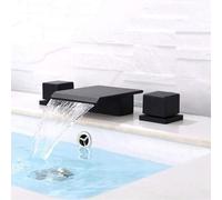Black Square Waterfall Bathroom Sink Taps - Double Handle Flat Mouth Wash Basin Faucet for 3-Hole Installation Modern Design for Luxury Home Decor