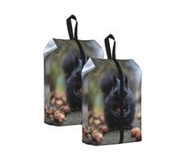 Black Squirrel Printed Travel Shoe Storage Bag Waterproof Jacquard Fabric is Lightweight, with Strong Handle and Central Zipper.