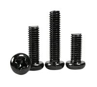 Black SS304 Stainless Steel Phillips Cross Small Pan Head Screws, M5 M6 M8 Machine Screws Assortment, Flat Point Threaded Fasteners for Furniture, Cabinet, Electrical, Industrial (20,M6 x 28mm)