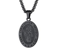 Black St Christopher Necklace Police Protection Necklace Traveller's Prayer Gift for Men