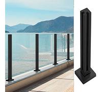 Black Stainless Steel 2x2 Square Landing Railing Fence for Pool Patio Terrace Hallway Includes 10 12mm Tempered Glass Base Rail Brackets Kit