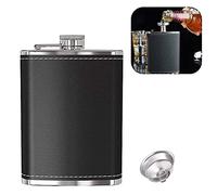 Black Stainless Steel 8oz Leakproof Whiskey Flask with Leather Cover, Portable Pocket Flask for Men Gifts Bar Party Drinking