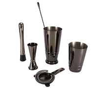 Black Stainless Steel Boston Cocktail Shaker Set, Bartender Tool Kit with Measuring Cup Strainer Mixing Spoon, 5Pcs Bar Accessories for Professional Home Bartenders, Durable 304 St
