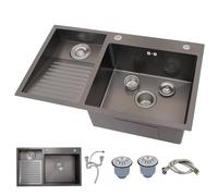 Black Stainless Steel Double-bowl Laundry Sink With Washboard, Easy-clean Deep Utility Basin For Kitchen, Bathroom, Balcony, And Basement (80x48cm) Black 80x48cm