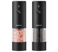 Black Stainless Steel Electric Salt and Pepper Grinder Set with Dust Cover - Rechargeable Automatic Pepper Mill, LED Light, Adjustable Coarseness (2 Pack)
