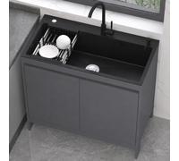 Black Stainless Steel Freestanding Utility Sink 68cm with Storage Cabinet - Deep Single Bowl Outdoor Kitchen Sink Unit with Mixer Tap for Laundry