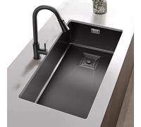 Black Stainless Steel Kitchen Single Bowl Nano-Processing Easy to Clean Pull-Out Faucet Including Accessories (70x43cm)
