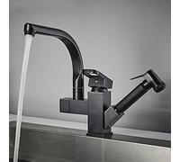 Black Stainless Steel Kitchen Sink Faucet - Pull Out Rotatable Mixer for Bar & Farmhouse Deck Mounted Commercial Water Tap