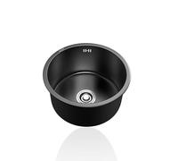 Black Stainless Steel Mini Sink 32cm Round Single Bowl Kitchen Sink with Drainer & Overflow Ideal for Bar Restaurant Undermount & Topmount Installation