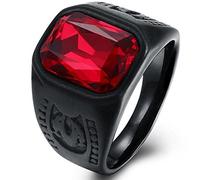 Black Stainless Steel Red Crystal Signet Biker Ring (O)