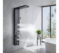 Black Stainless Steel Shower Panel Tower with Rain Waterfall Nozzle System Modern Mixer Shower Column