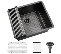 Black Stainless Steel Utility Sink Undermount-Hovheir 21"x18"x12" Matte Black Stainless Steel Laundry Sink Undermount Laundry Room Sink 16 Gauge Single Bowl Deep Kitchen Sink Undermount Outdoor Sinks