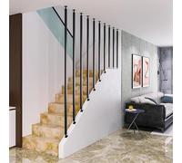 Black Stair Handrail CeilingMounted Wrought Iron Balustrade IShaped Metal Stair Railing Nonslip Safety Guardrail for Hallways Lofts and Protective Posts