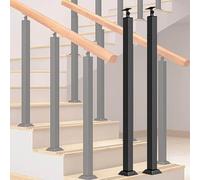 Black Stairs Railing Posts,2 Pack Metal Indoor Railing Kits,270° Adjustable Square Baluster Posts for Sunken Room,Staircase Spindles,Attic(Size:75cm/29.5in)