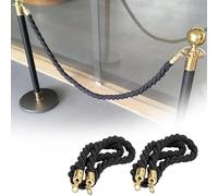 Black Stanchion Rope,Crowd Control Rope,Braided Hemp Rope Barrier with Gold Silver Hooks,Queue Barrier Rope for Red Carpet Events Movie Theater(Size:7ft/215cm,Color:Gold Hook)