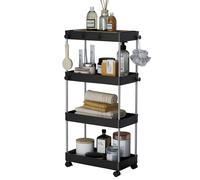 (Black, Standard) 4 Tier Trolley Kitchen Storage Bathroom Organiser