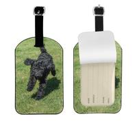Black Standard Poodle,Luggage Tags Pu Leather Name Tag Travel Suitcase Identifier ID Tags Durable Baggage Label 2 pcs