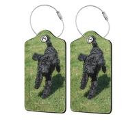 Black Standard Poodle,Luggage Tags Pu Leather Name Tag Travel Suitcase Identifier ID Tags Durable Luggage Label 2 pcs