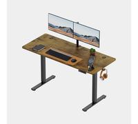 Black Standing Desk with Walnut Desktop 140x60cm and USB-C Charging Port