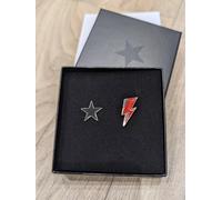 Black Star and Lightning Bolt Badge Pin Set BlackStar Rock and Roll Pins Boxed Luggage Jacket