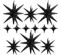Black Star Balloons 12pcs, One-Piece, 27/22 Inch Foil Star Explosion Balloons, Large Spike Mylar Cone Balloon, Fireworks Shape Balloon Party Decor for Retirement Wedding Birthday Graduation
