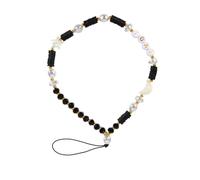Black Star Moon Beaded Mobile Phone Strap Handmade Soft Clay Pearl Wrist Rope Anti-lost Cellphone Hanging Lanyard for Women