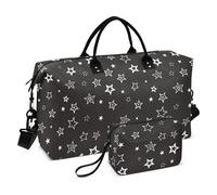 Black Star Silver Oversized Travel Duffel Bag Carry on Weekender Overnight Bag Travel Tote Gym Bag with Toiletry Bag for Sports 2 Pcs Set bolso de para Mujer Avion