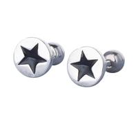 Black Star Stud Earrings, 925 Silver Black Enamel, Platinum Plated, Screw Back, 6mm x 6mm, Mystic Design (Silver)