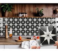 Black Starry Tile Stickers - Fireplace - Waterproof & Removable - Easy Peel and Stick - Backsplash Decals for Kitchen and Bathroom Wall, Floors Decors, Stair Riser Decor, 6X6/ Piece,16 PC/Pack