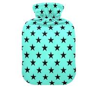 Black Stars Light Teal Hot Water Bottle with Cover for Pain Relief Water Heating Pad for Pregnant, 2L