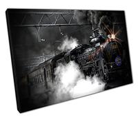 Black Steam Train Canvas Print Ready to Hang Wall Art for Home Office Decor Pentaptych Total Size 101x71cm (40x28In) Depth 20mm
