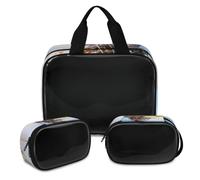Black Steam Train Makeup Bag for Women Men, Vintage Train Translucent Cosmetic Bag Wash Pouch Shower Bag 3 Pcs Travel Toiletry Toiletries Cosmetic Organizer