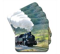 Black Steam Train Pulling Carriages Set of 4 Coasters