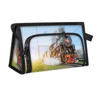 Black Steam Train Travel Toiletry Bag for Women Men Girls Boys Vintage Train Multifunctional Makeup Pouch Bag Wash Toiletries Cosmetic Organizer Shower Bag