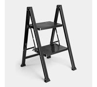 VonHaus Slim 2 Step Ladder with Anti Slip Steps and Feet - Black Lightweight Folding Stepladder - 150KG Max Capacity, Easy to Store - Ideal for Home/Kitchen/Garage Household Ladder