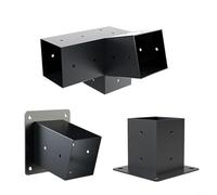 Black Steel 3-Way Bracket Kit for 10.2x10.2 cm Posts 15° Right Set Outdoor Gazebo Support Hardware for Slanted Pears Ideal for Garden Structures