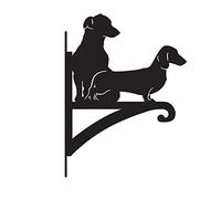 Black Steel Dachshund & Jack Russell Hanging Basket Bracket - Wall Mounted Garden Plant Hook for Outdoor Baskets, Decorative Heavy Duty Garden Wall Hook