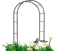 Black Steel Garden Arbor Wedding Arch Metal Pergola Trellis for Climbing Plants Vines Roses -Tubular Frame Green 2.4M Wide x 2.2M High
