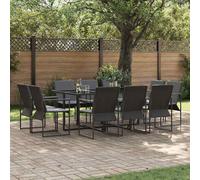 Black Steel Garden Dining Set 11 pcs, 330x107x72 cm, Weather-Resistant, Durable