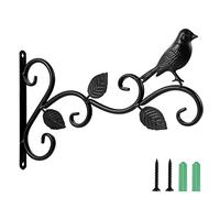 Black Steel Hanging Basket Bracket with Screws - Outdoor Plant Hanging Bracket, Wall Mounted Hook for Plants, Lanterns, Bird Feeders