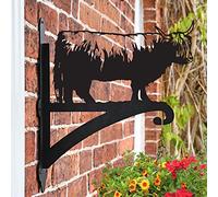 Black Steel Highland Cow Hanging Basket Bracket - Wall Mounted Garden Plant Hook for Outdoor Baskets, Decorative Heavy Duty Garden Wall Hook