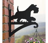 Black Steel Miniature Schnauzer Dog Hanging Basket Bracket - Wall Mounted Garden Plant Hook for Outdoor Baskets, Decorative Heavy Duty Garden Wall Hook