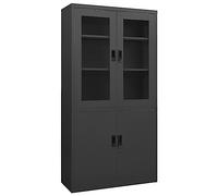 Black Steel Office Cabinet 90x40x180 cm -Filing Cabinet with 3 Adjustable Shelves Tempered Glass Door 2 Locks for Secure Document Storage and nization