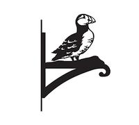Black Steel Puffin Hanging Basket Bracket - Wall Mounted Garden Plant Hook for Outdoor Baskets, Decorative Heavy Duty Garden Wall Hook