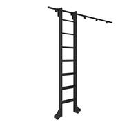Black Steel Rolling Library Ladder Hardware Kit - 10ft Sliding Track with Floor Roller Wheels Mobile Round Tube System (No Ladder Included) for Home or Office Use