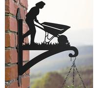 Black Steel Running Hare Hanging Basket Bracket - Wall Mounted Garden Plant Hook for Outdoor Baskets, Decorative Heavy Duty Garden Wall Hook
