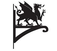 Black Steel Welsh Dragon Hanging Basket Bracket - Wall Mounted Garden Plant Hook for Outdoor Baskets, Decorative Heavy Duty Garden Wall Hook
